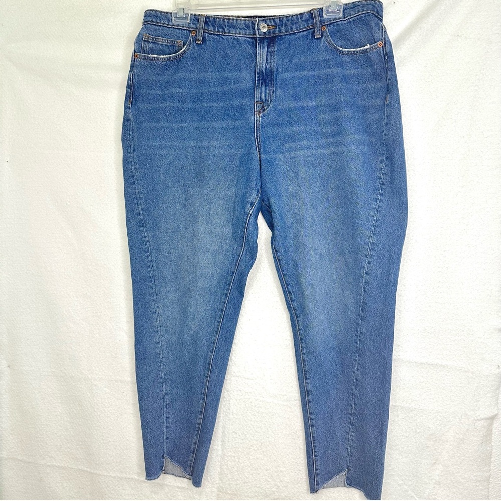 Violeta by Mango 18 Lola Mom Jeans Women's Straight Leg Cut Raw Hem Twisted Seam